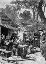 Le repas des tirailleurs annamites à l'Esplanade des Invalides. アンヴァリッド会場で食事をとるアンナンの原地人歩兵たち