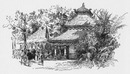 Le kampong javanais à l'exposition universelle. : La Buvette. (Construite sur le modèle des pagodes javanaises.) ジャワ島の集落 ジャワ風寺院につくられた軽食堂