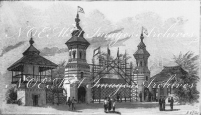 Le kampong javanais à l'exposition universelle. : Entrée du Kampong javanais. ジャワ島の集落 入り口