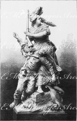 Beaux-Arts. - Quamd même! groupe en marbre de M. A. Mercie. 芸術部門 「それでもやはり」、A・メルシエ作大理石の彫刻
