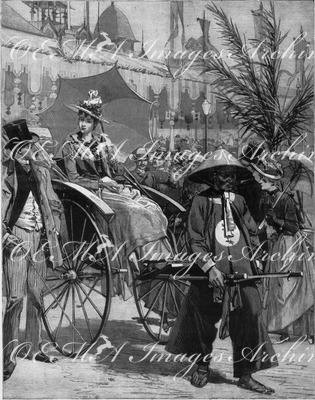 Les voitures annamites à l'Esplanade des Invalides. アンヴァリッド会場でのアンナンの人力車
