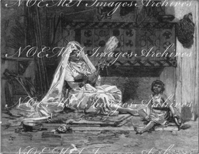 L'Exposition Algérienne : Une fileuse kabyle. アルジェリア館 カビリアの糸紡ぎ女