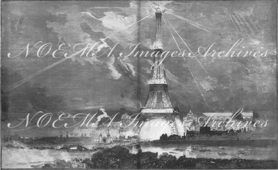 L'Exposition de Paris. - Supplément au N°15.  Les fêtes de l'exposition. - Les illuminations de la tour Eiffel : Vue prise du Trocadéro. パリ万博 付録 15. 祝祭 トロカデロ会場から見たエッフェル塔のイルミネーション