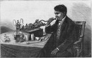 Edison parlant dans son phonographe. 蓄音機に録音するエジソン