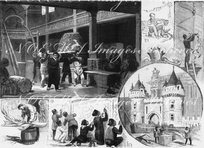 "Les travaux de l'exposition universelle. 建設現場
