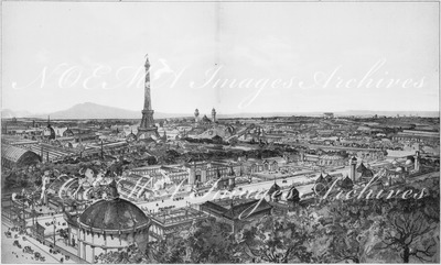 "L'Exposition de Paris. - Supplément au N°11.  Vue générale de l'exposition universelle, prise de l'esplanade des Invalides." パリ万博 付録 11. アンヴァリッド会場から見た万博の概観