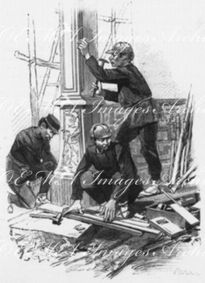 Les travaux de l'exposition universelle. : Menuisiers japonais. 建設現場 日本の大工たち