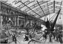 Les travaux d'installation dans la galerie des machines. 機械館での設置作業