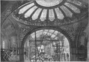 L'Exposition de Paris. - Supplément au N°10. : Les travaux d'installation dans la galerie des industries diverses. - Vue prise du dôme d'intersection avec la galerie des machines. パリ万博 付録 10. 産業館での設置作業 機械館へ続く部分のドームから眺めた様子