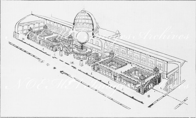 Le palais des Arts liberaux. - Vue en perspective de l'ensemble des galeries. リベラル・アート館 展示室全体を一望の下に眺める
