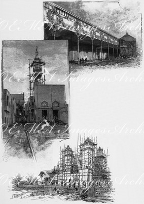 Les travaux du Champ de Mars. - 1. Galerie des expositions diverses. - 2. Section égyptienne. - 3. Exposition de la Bolivie. シャン・ド・マルス会場の建設現場  1. 展示館  2. エジプト展示コーナー  3. ボリビア館