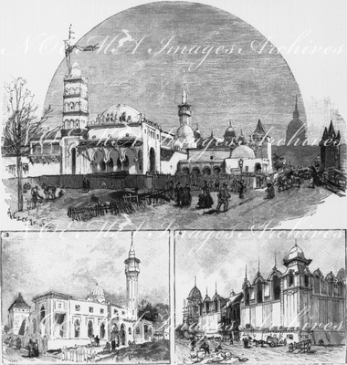 Les travaux de l'exposition universelle de 1889. - Pavillons des Colonies à l'Esplanade des Invalides. : 3. La Tunisie. - 4. Le Palais central. アンヴァリッド会場の各植民地パヴィリオンの建設現場 3. チュニジア館   4. 植民地館中央館