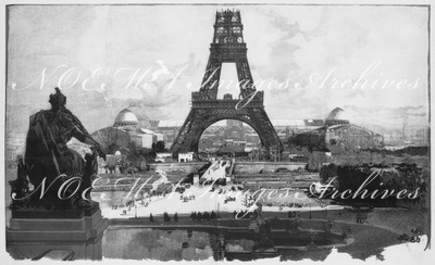 "Supplément au N°3 de l'exposition de Paris, L'exposition universelle de 1889. - Etat des travaux du champ de Mars. - Vue prise du palais du Trocadéro." パリ万博 付録 3. トロカデロ宮殿から見たシャン・ド・マルス会場建設工事の様子