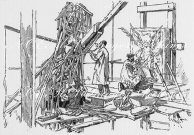 Les travaux de l'Exposition universelle de 1889. - 1 et 2. Les ateliers de sculpture : modelage des figures décoratives. 建設現場 1 と 2 彫刻のアトリエ 彫像の塑造
