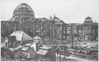 "L'Exposition de Paris. - Supplément au N°2.  L'exposition universelle de 1889. - Les charpentes des palais des Beaux-Arts et des Arts liberaux, au Champ de Mars." パリ万博 付録 2.  シャン・ド・マルス会場の芸術館とリベラル・アート館の骨組み