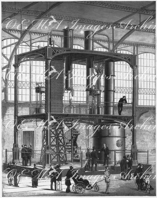 "Galerie des machines. - Appareils de distillation et de rectification des alcools, système D. Savalle fils et Cie." 機械館 D・サヴァル商会式のアルコールの蒸留・精留機械