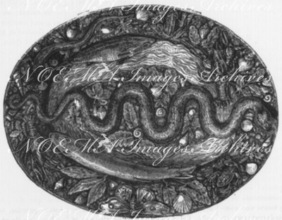 "Grand plat rustique, par Bernard Palissy." ベルナール・パリシーによる民芸調大皿