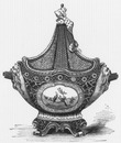 "Vase -vaisseau à mat, en porcelaine des Sèvres (XVⅢ siècle)." 帆船の形の壷、セーヴル焼き（18世紀）