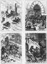 "La librairie à l'Exposition. - Dessins de Daniel Vierge, gravés sur bois, servant a l'illustration de l'Homme qui rit." 書店の展示  ダニエル・ヴィエルジュ画、木版、「笑う男」のイラストレーションより