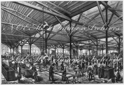 L'Exposition de Paris. - Supplément au N°35. : Atelier de construction du porteur decauville. パリ万博 付録 35 ドゥコーヴィル式鉄道の建造工場
