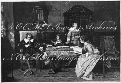 "Beaux-Arts. - Section autrichienne. - Milton dictant le PARDIS PERDU à ses filles, tableau de M. Munkacsy (grande médaille d'honneur)" 芸術部門オーストリア・コーナー  「娘たちに『失楽園』を口述するミルトン」、ムンカクスキー 画（名誉大賞）