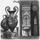 "M. Gaidan. Faïences artistiques.   M. Parvillee. Fontaine, faience emaillee, pour salle de billard" ゲダン氏出展の陶芸品   パルヴィエ氏出展のビリヤード室用の給水器と七宝焼き