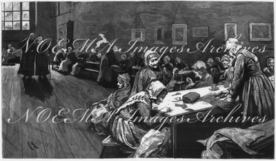 "L'Exposition de Paris. - Supplément au N°24. Beaux-arts. - Section anglaise. L'asile de vieillards, tableau de Herkomer." パリ万博 付録 24 芸術部門英国コーナー 「養老院」、ヘルコマー画