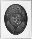"Bouclier de pèlerin, exposé dans la section anglaise par la maison Elkington. " 巡礼者の楯、エルキントン社による英国展示コーナーの展示品
