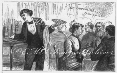 Garçon de restaurant servant des Anglais. 英国人に給仕するレストランのボーイ