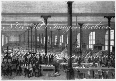 "Atelier de reliure chez MM. Mame, à Tours." トゥールのマーム書店の製本工場