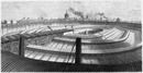 Vue prise sur la plate-forme du palais de l'exposition. 展示館の屋上の眺め