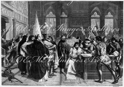 "Révolution de Florence : Abdication de Gaultier de Brienne, Duc d'Athènes, tableau de M. Ussi. (Grand Prix.)" 「フィレンツェ革命、アテナイ公爵ゴルチエ・ド・ブリエンヌの退位」、Ussi画 (1等賞)