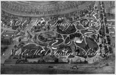 Vue à vol d'oiseau du quart Belge et du jardin réservé. ベルギー区画の庭園と自然庭園の鳥瞰図