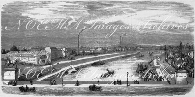"Etablissement de construction pour machines agricoles, de M. Ganneron, a Paris." パリ、ガヌロン社の農機具工場
