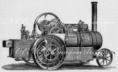 "Mécanique agricole. - Machine à vapeur routière, de MM. Ransomes et Sims." 農業用機械 ランサムズ・アンド・シムズ社の蒸気トラクター