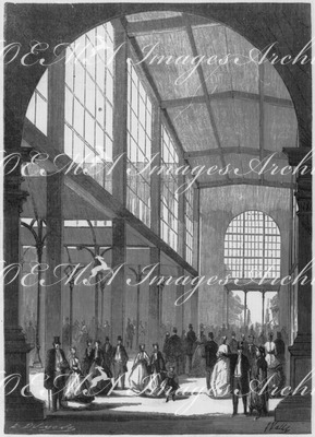 "Vue d'une coupe transversale rayonnante, prise du vestibule du Jardin  central." 中央庭園への入り口と交差する放射線状通路の断面図