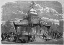 "Pavillon impérial, élevé d'après les plans et projets présentés par MM. Duval Frères, tapissiers, fournisseurs brevetés de S.M.I. （Arrété ministeriel du 5 avril 1866）" 皇帝用パヴィリオン、皇帝御用達室内装飾業者、デュバル兄弟による設計で建てられた（1866年4月5日の省令）