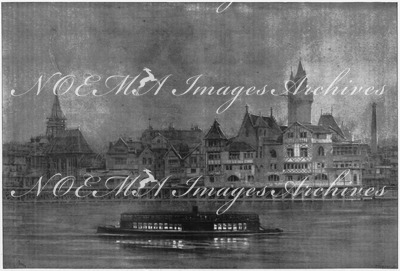 "Le Vieux Paris à l'Exposition.- Vue d'une partie des constructions, de la porte Saint-Michel à l'église Saint-Julien.(Effet de nuit)." 1900年博 博覧会の「古いパリ」 － サンミッシェル門からサンジュリアン教会までの建設現場の部分（夜間）