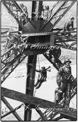 La peinture de la tour Eiffel.- A 250 mètres de hauteur.1900年博 エッフェル塔の塗装 － 地上250メートルの作業