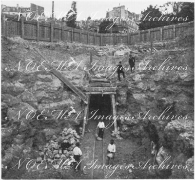 "Station de Boulainvilliers.Galerie d'avancement, côté Courcelles." 1900年博 ブーランヴィリエ駅 クールセル側に突き出した地下抗