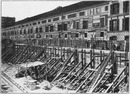 "La ligne Courcelles-Champ-de-Mars.- Mur de soutenement, entre les tunnels et le côté montant.Vue prise du pont des Ternes." 1900年博 クールセル・シャン・ド・マルス線 － トンネルと地上側の間の支承 テルヌ橋より見たところ