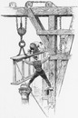 Mise en place d'une ferme droite.1900年博 垂直小屋組みの設置